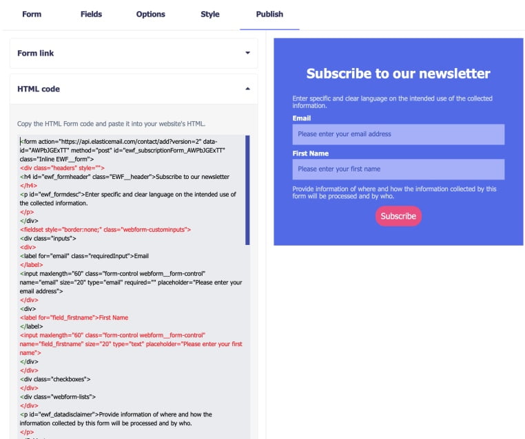 Publish Email Forms